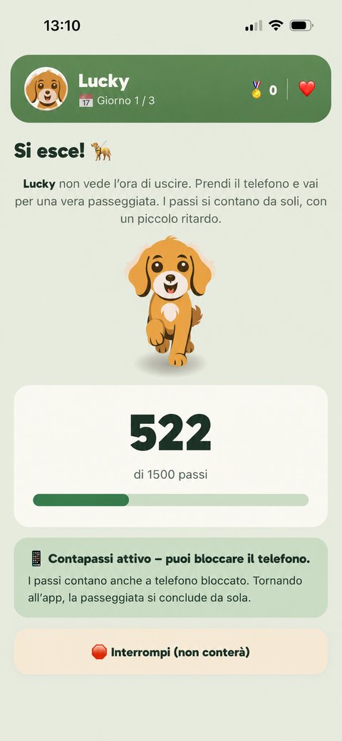Schermata della passeggiata di TestDog: conteggio dei passi veri col contapassi